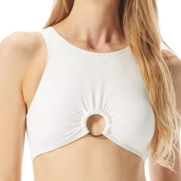 NWT! Michael Kors White Racerback O-Ring Cropped Swimsuit Bikini Top NEW! - Picture 1 of 2